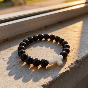 Black Beaded Cross Bracelet for girls , teens and or small wrist adults